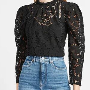 Express Black Lace Puff Sleeve Blouse